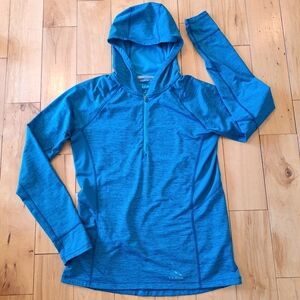 L.L. BEAN Hooded Athletic Activewear Long Sleeve 1/4 Zip Hoodie Teal Small